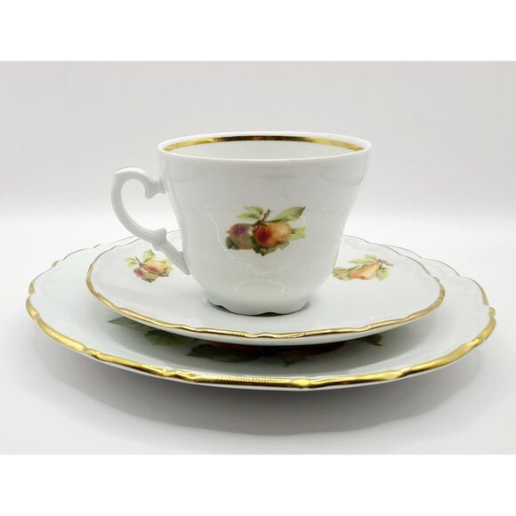 Vtg Schumann Arzberg Germany Tea Set Cup & Saucer Dessert Plate Apple Fruit - Picture 3 of 16